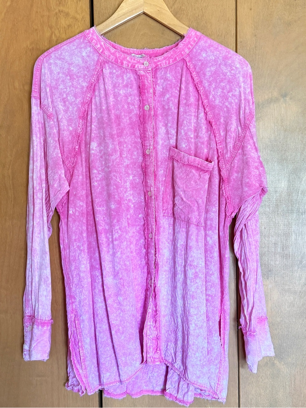 Distressed Tunic Blouse, Tie-dye Pink